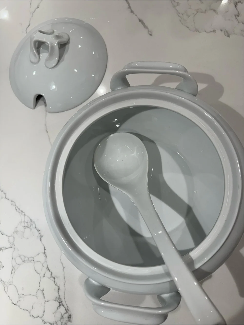 Crate&Barrel White Ceramic Soup Tureen with Ladle